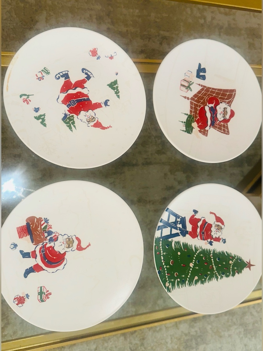 Holiday Santa Ceramic Dessert Plates - White and Red (Set of 4)